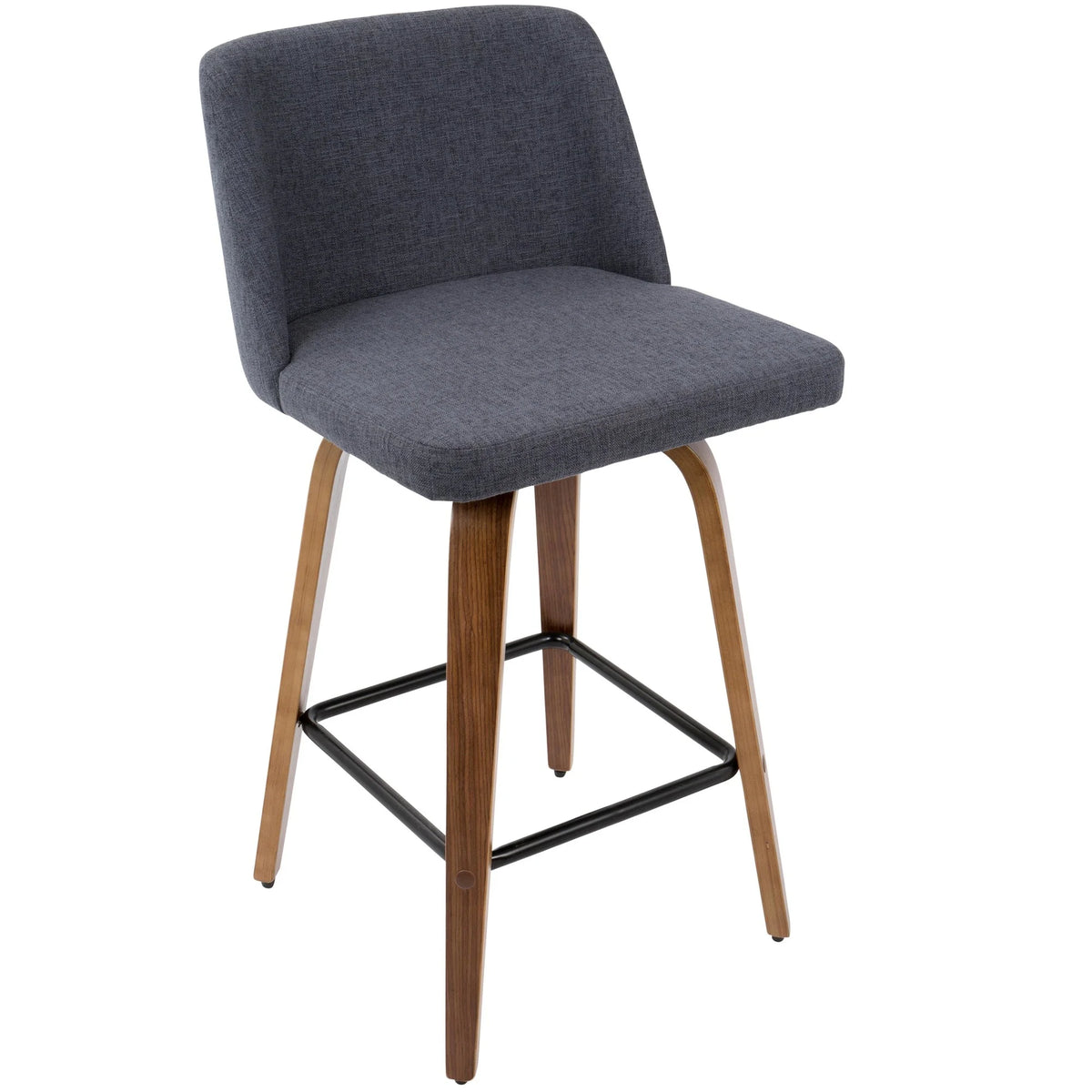 Counter Stool in Walnut and Blue Fabric, Set of 2 N9154