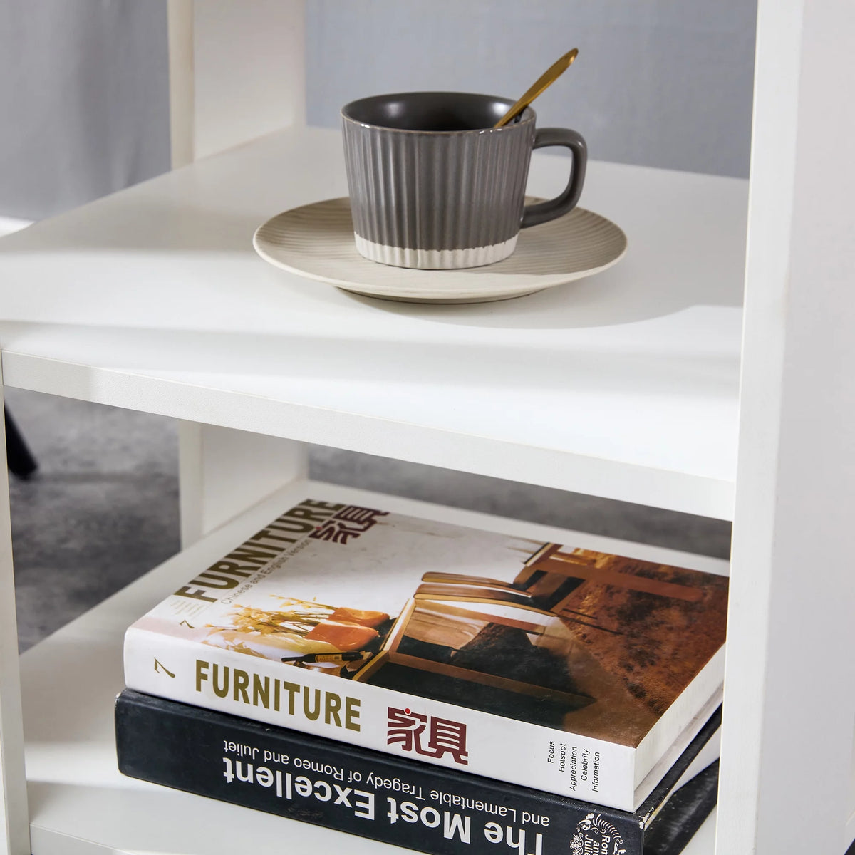 White 3-Tier Square Wood Side Table F413