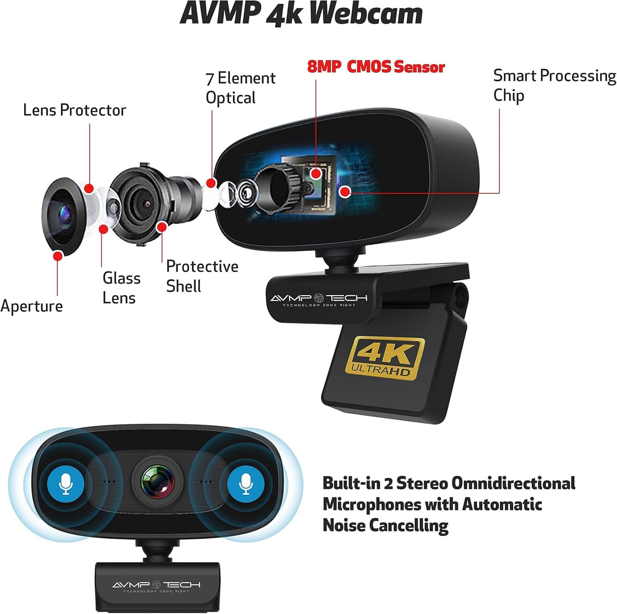4K Ultra HD 8MP Autofocus USB Webcam with Microphone S17327