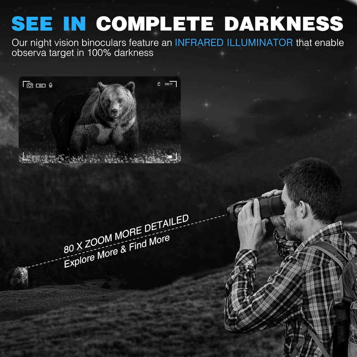 Night Vision Goggles Infrared Digital Binoculars 10x Optical Zoom 3.2” Widescreen W30761