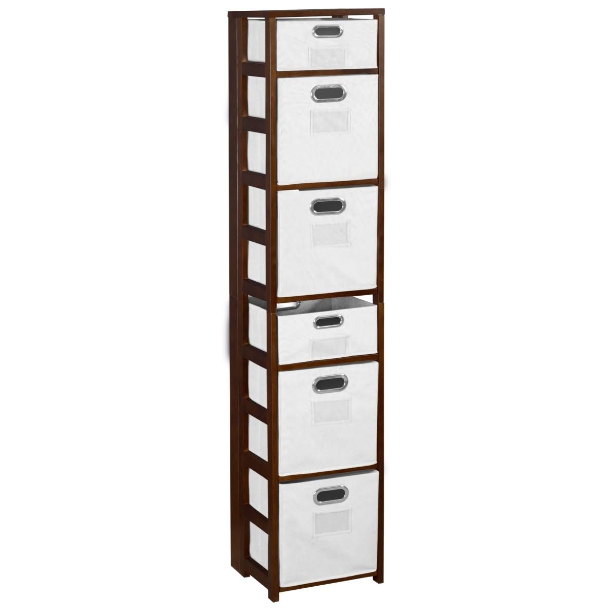 Mocha Walnut & White Square Folding Bookcase with Fabric Bins O341