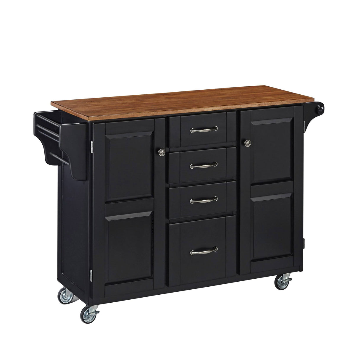 Black Kitchen Cart with Oak Top Q115