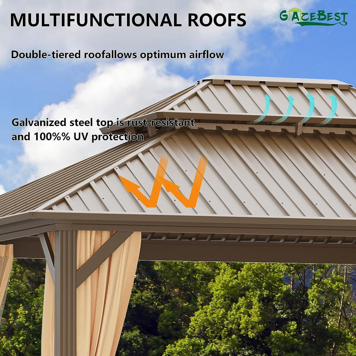10x10 ft Hardtop Aluminum Patio Gazebo Double Roof Galvanized Steel Canopy O956303
