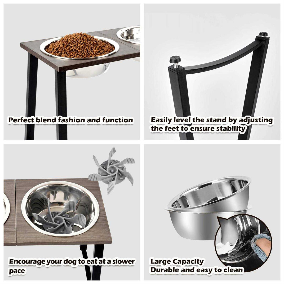 Elevated Dog Bowls with 2 X-Large Stainless Steel Bowls and Slow Feeder X37252