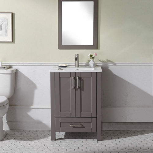 24 Inch Grey Wood Bathroom Vanity with Ceramic Sink O3510