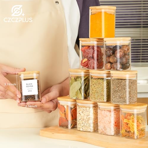 12 Pcs Glass Spice Jars with Bamboo Airtight Lids, 6 oz Spice Containers N23324
