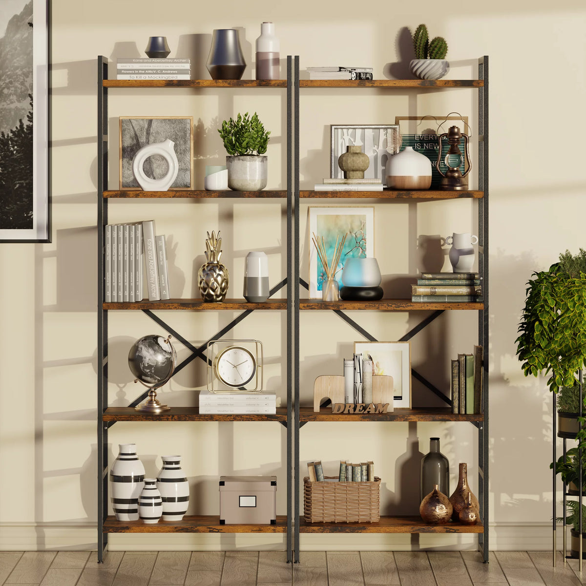 5 Tiers Tall Brown Bookshelf C54216