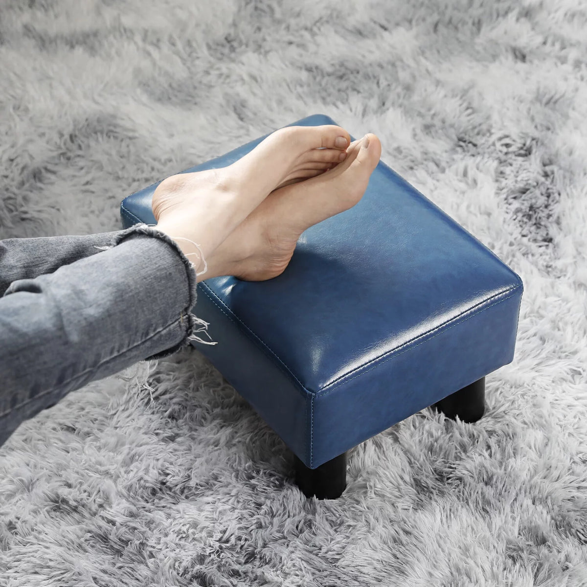 16" Small PU Leather Ottoman Footstool with Padded Seat I9168