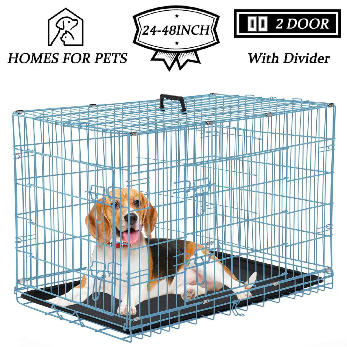 Foldable Large Metal Wire Dog Crate with Plastic Tray X6294