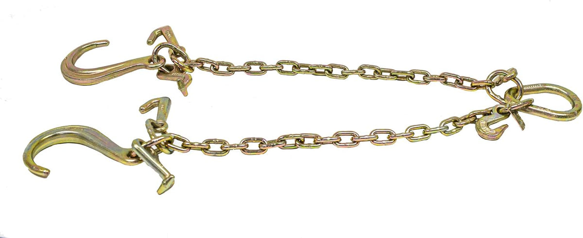 (2 Pack) 5/16'' x 3' G70 V-Chain Bridle with 8" Medium J Hooks, T-Hook & J-Hook with Grab Hooks 3' Legs 4700 lbs WLL O694295