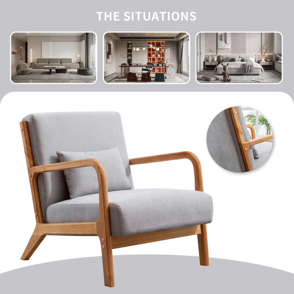 Beige Fabric Accent Armchair with Wood Frame Y34103