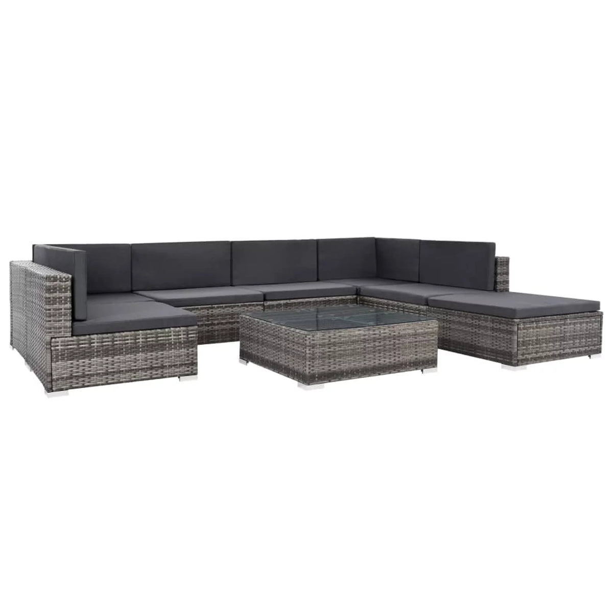 8 Piece Cushioned Gray Poly Rattan Sectional Sofa Set with Coffee Table G249