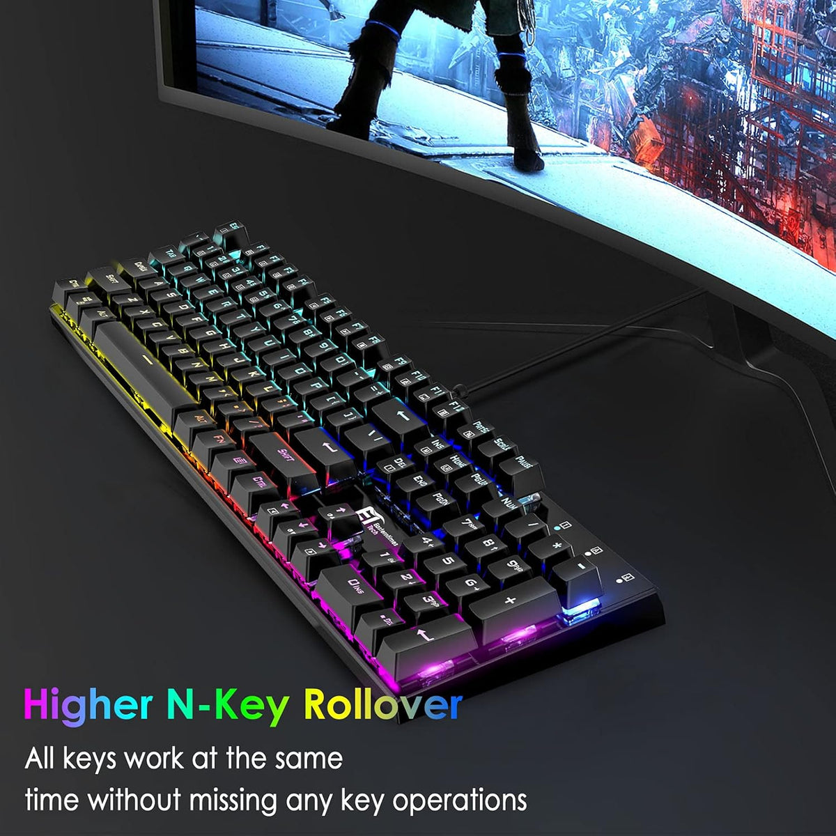 RGB Backlit 104 Keys Blue Switch Wired Mechanical Gaming Keyboard O196709