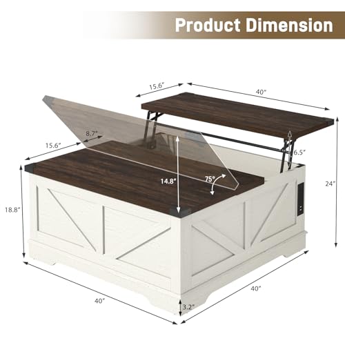 40” Lift Top Coffee Table with Power Outlets and Hidden Storage X222698