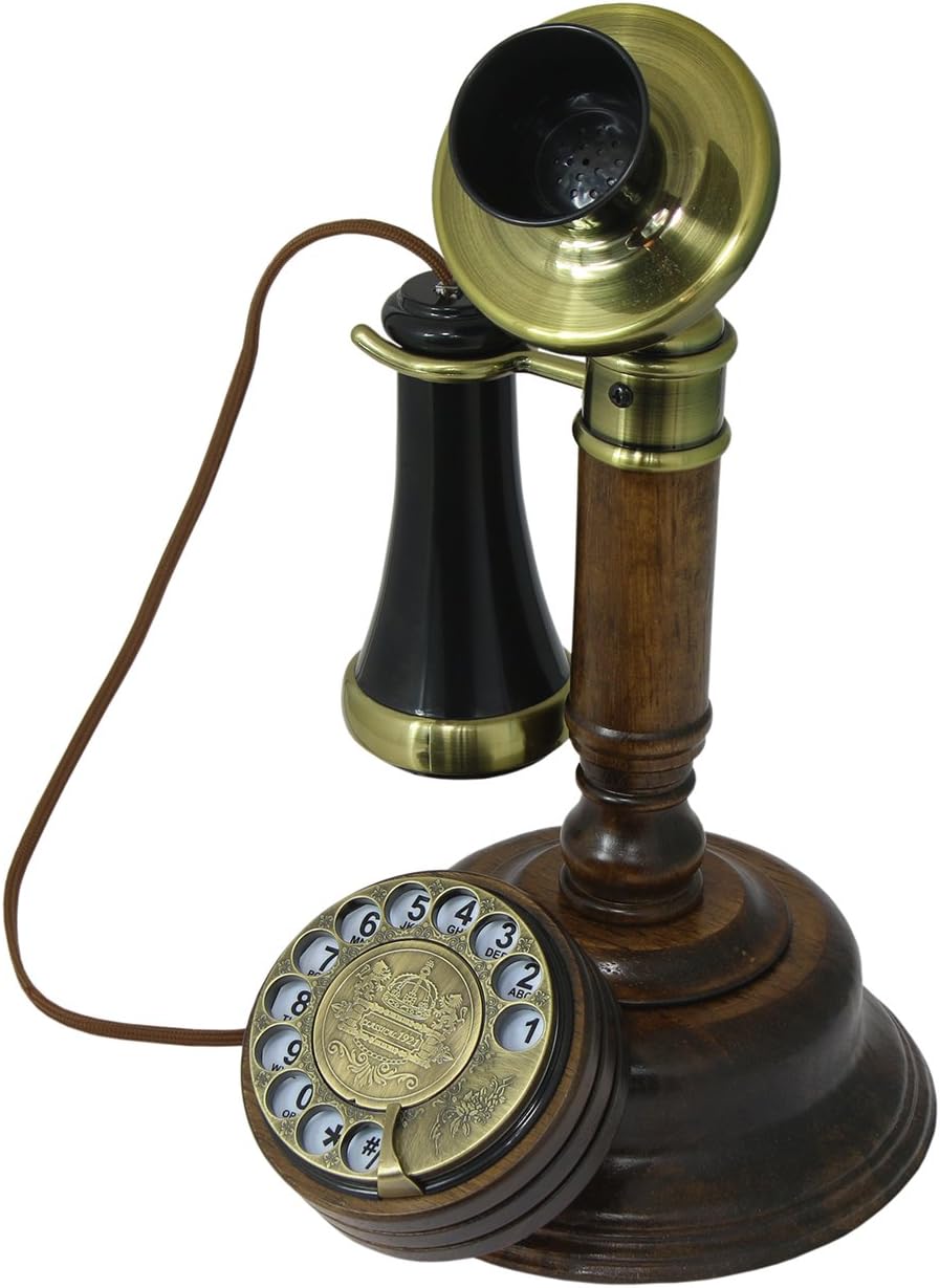 Wood and Metal Retro Telephone with Rotary Dial Pack of 2 X380
