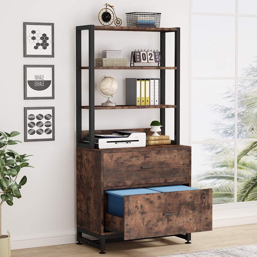 2 Drawer Vertical File Cabinet with Lock & Bookshelf F4095