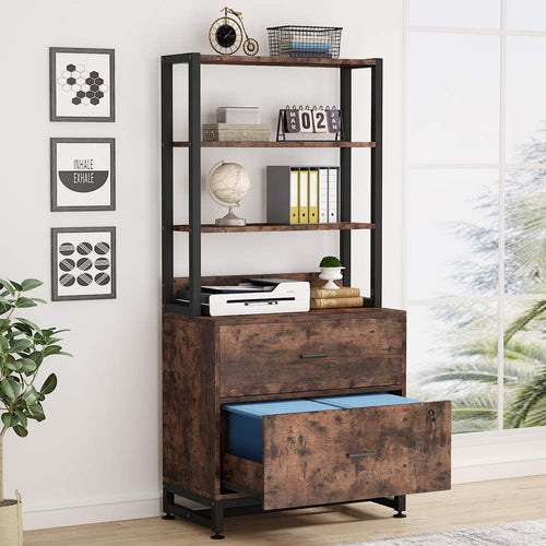 2 Drawer Vertical File Cabinet with Lock & Bookshelf F4095