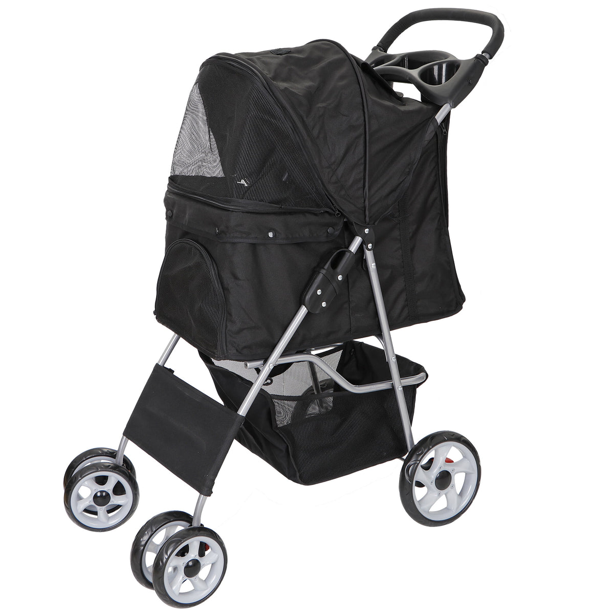 4 Wheel Foldable Pet Stroller with Storage Basket & Cup Holder G822425