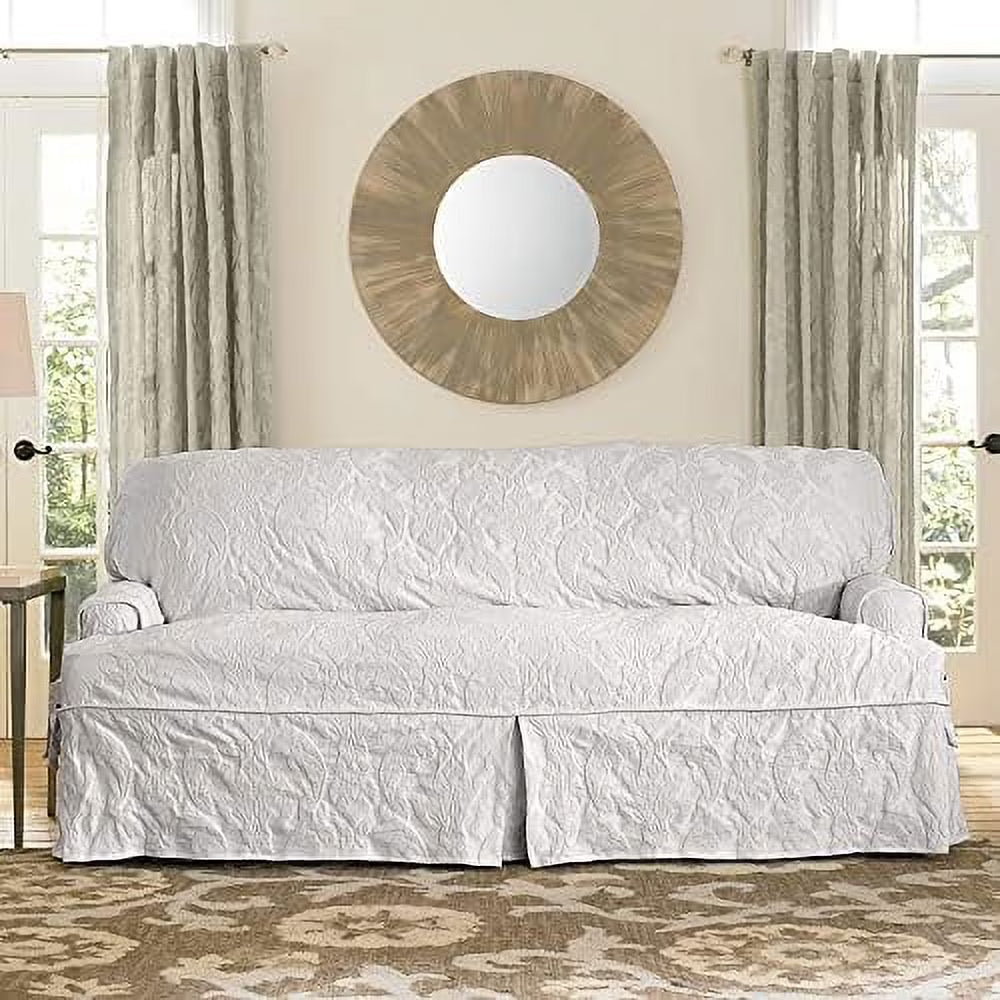 White T-Cushion Sofa Slipcover Y428