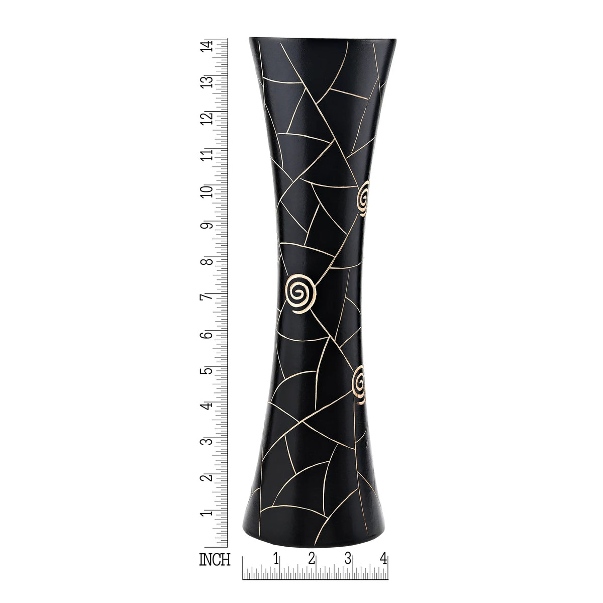 Black Golden Geometric Etch Natural Mango Tree Wood Concaving Vase Z3804