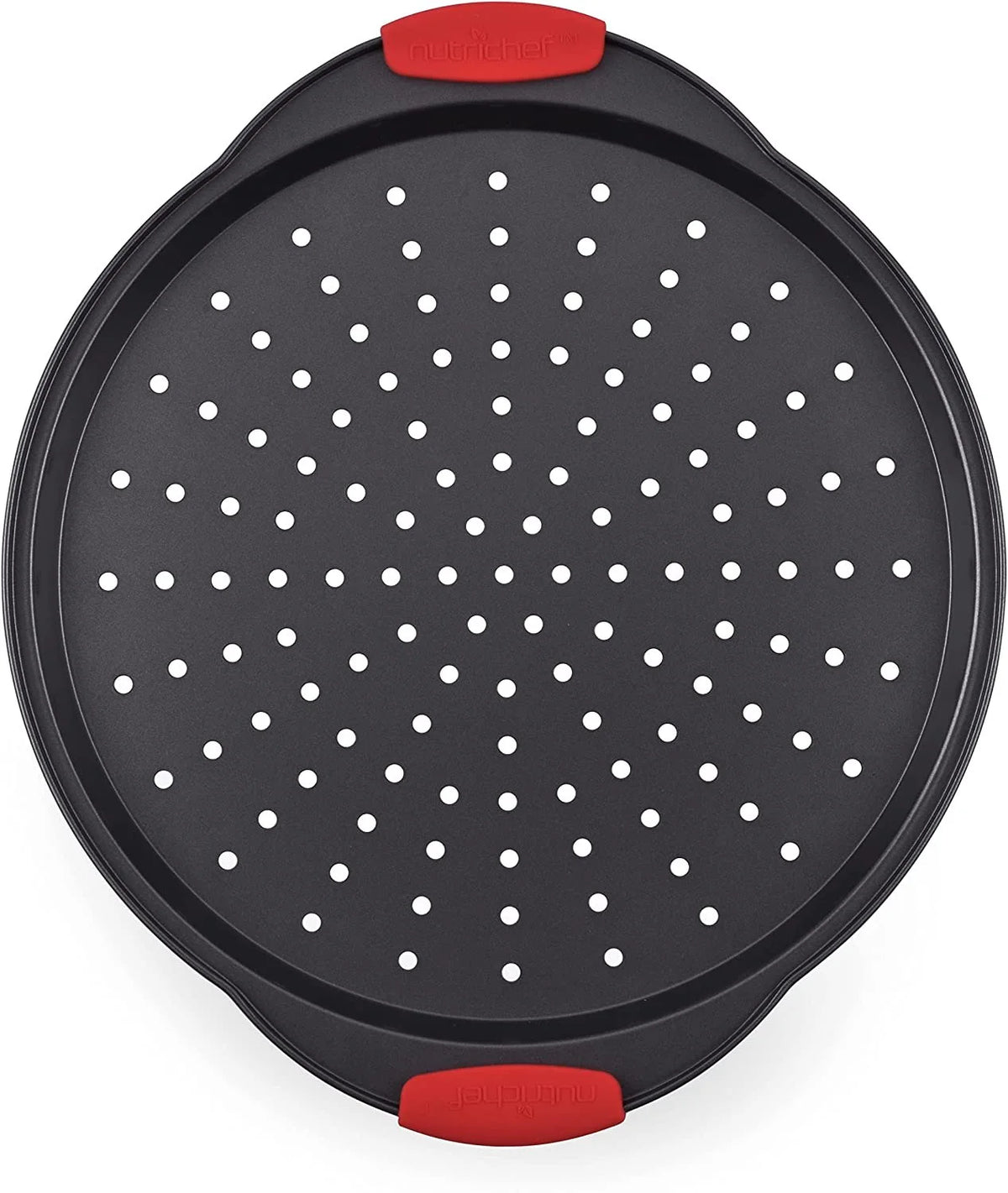 Non-Stick Round Steel Pizza Tray with Silicone Handle Q9199