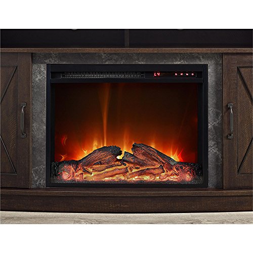 Espresso Fireplace TV Stand with Electric Fireplace Insert Heater R415