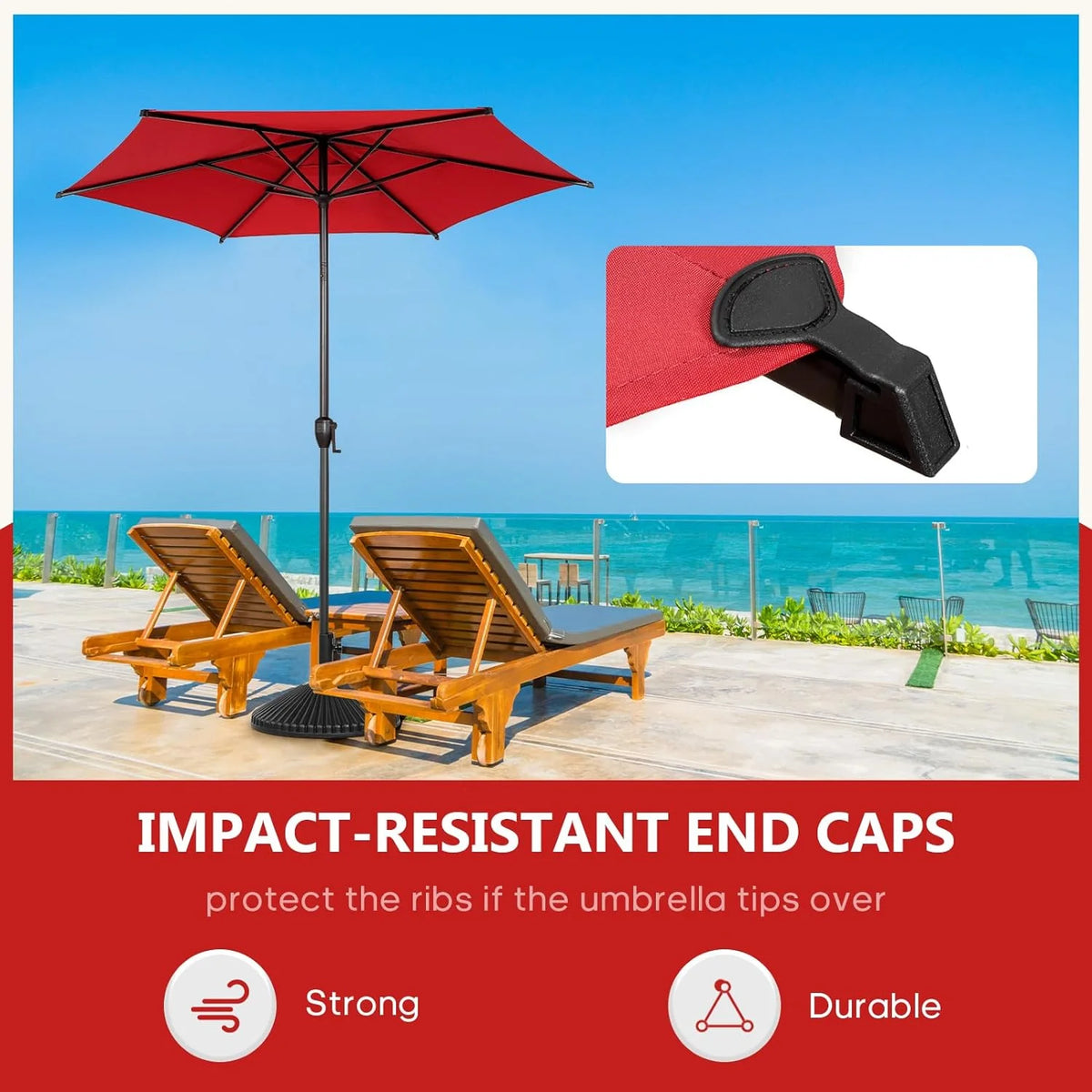 Red 7.5ft Outdoor Market Patio Umbrella with Push Button Tilt and Crank B5734