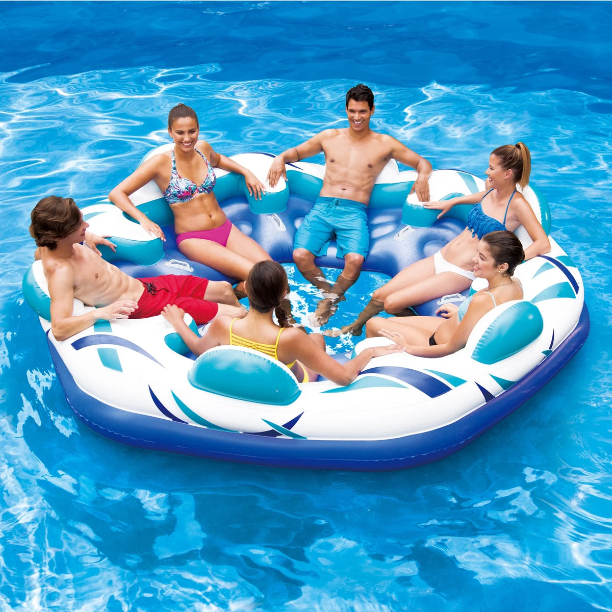 Inflatable 6 Person Party Pad Pool Float with Cupholders S6986