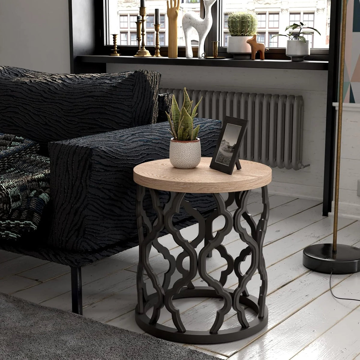 Round Black Wood End Table F99724