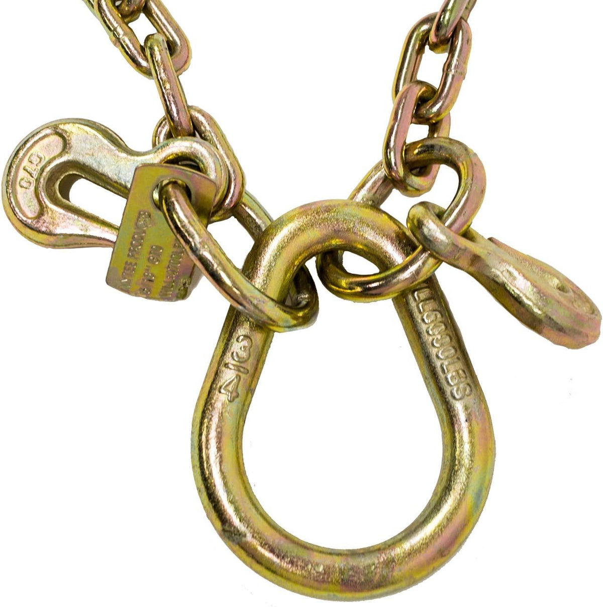 (2 Pack) 5/16'' x 3' G70 V-Chain Bridle with 8" Medium J Hooks, T-Hook & J-Hook with Grab Hooks 3' Legs 4700 lbs WLL O694295