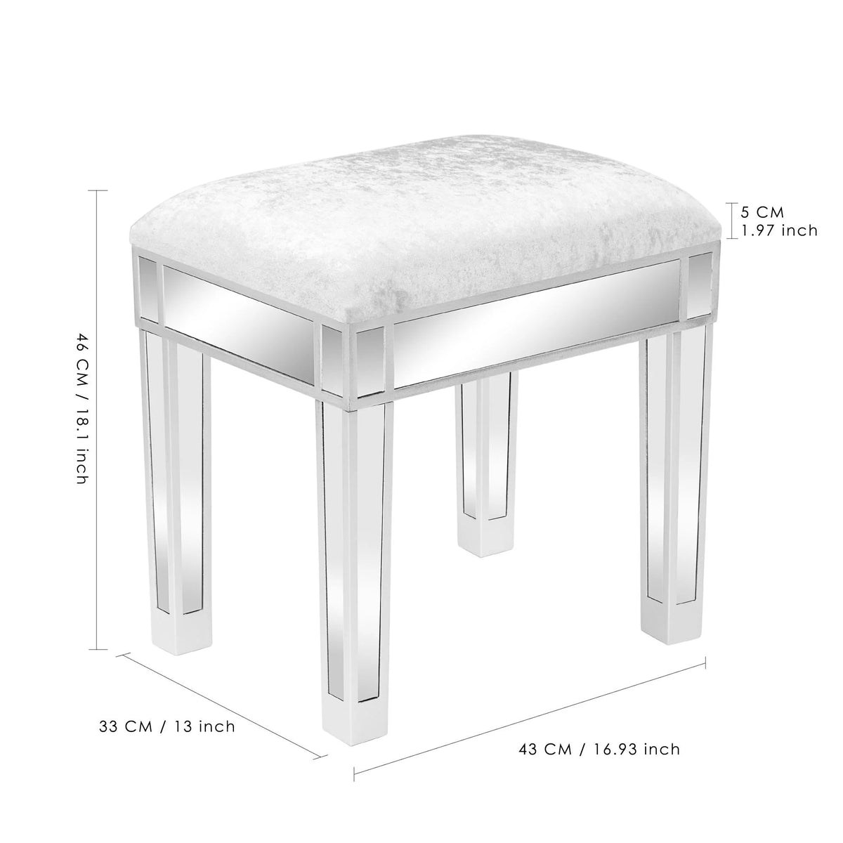 Mirrored Vanity Stool Makeup Bench Cushioned Chair W29318