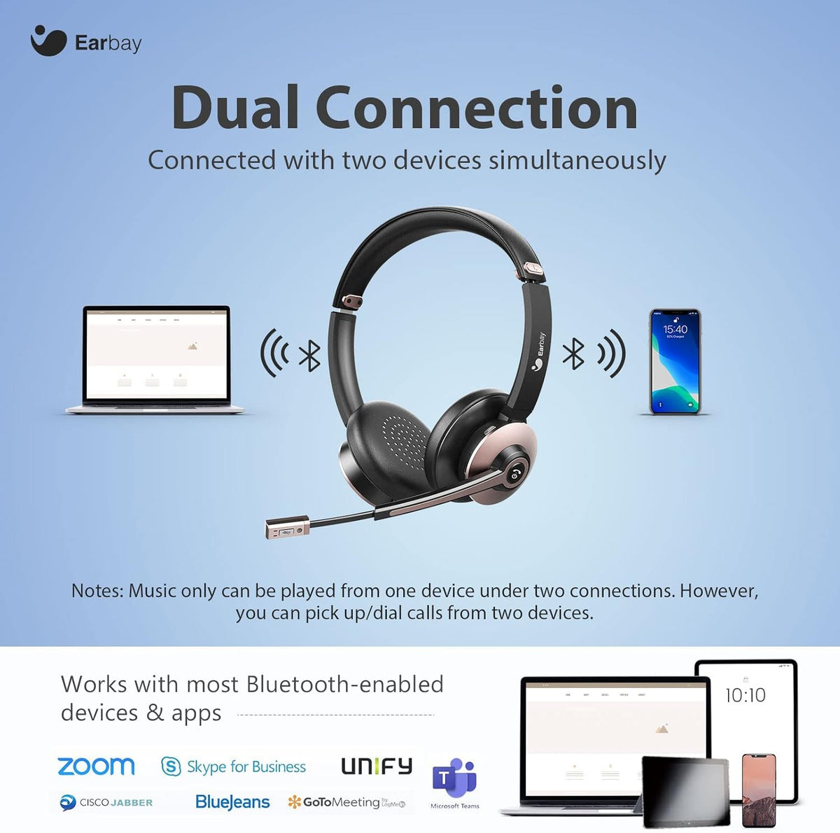 Wireless Bluetooth Headset with Microphone Noise Cancelling, On-Ear, USB Dongle, 28hrs Talk Time W18803