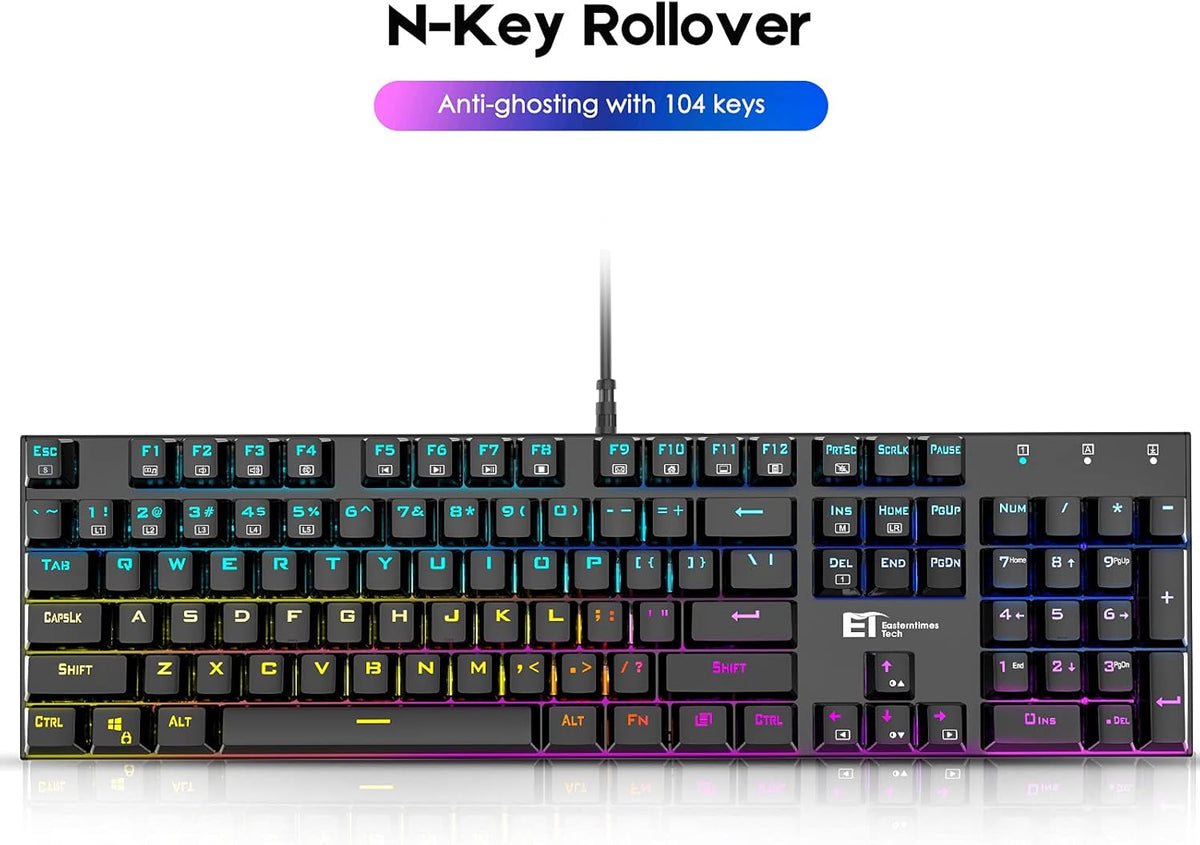 RGB Backlit 104 Keys Blue Switch Wired Mechanical Gaming Keyboard O196709