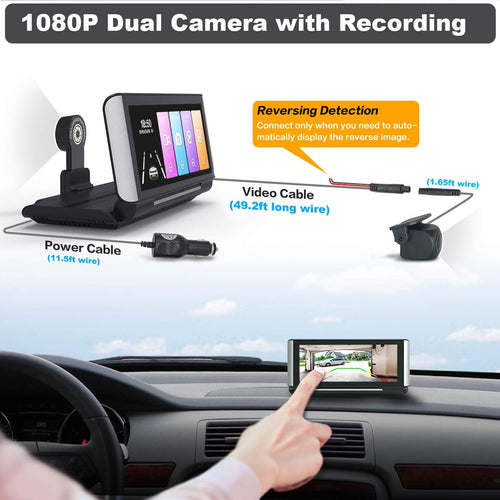 1080P HD Backup Camera with 7 inch Touch Screen Dual Lens Front and Rear W92386