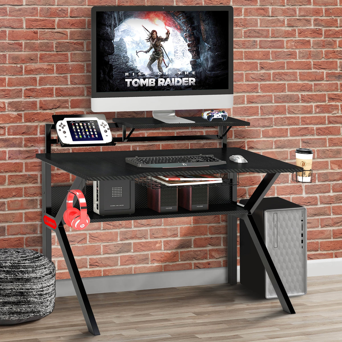 PVC Coated Ergonomic Metal Frame Gaming Desk with K Shape Legs, Black T608284