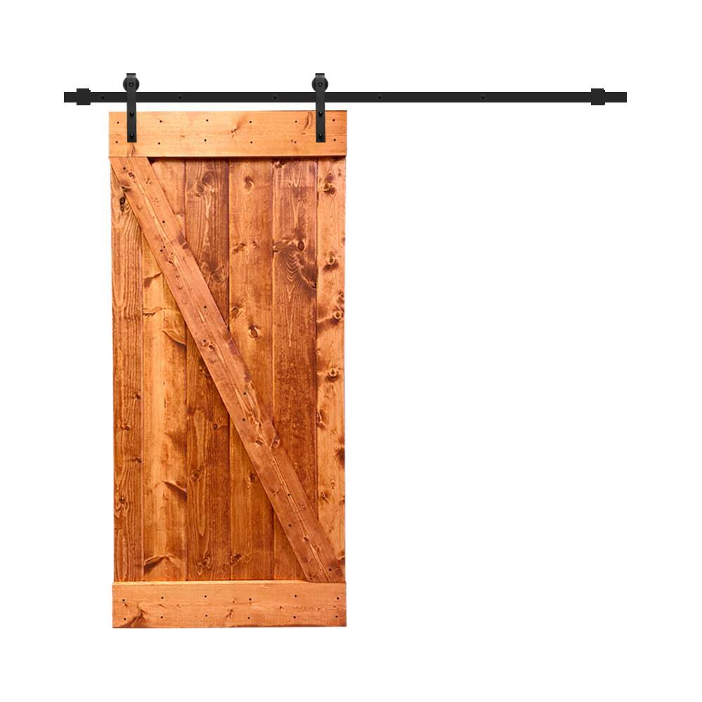 24 in. x 84 in. Red Walnut Stained Wood Interior Sliding Barn Door with Hardware Kit W81230