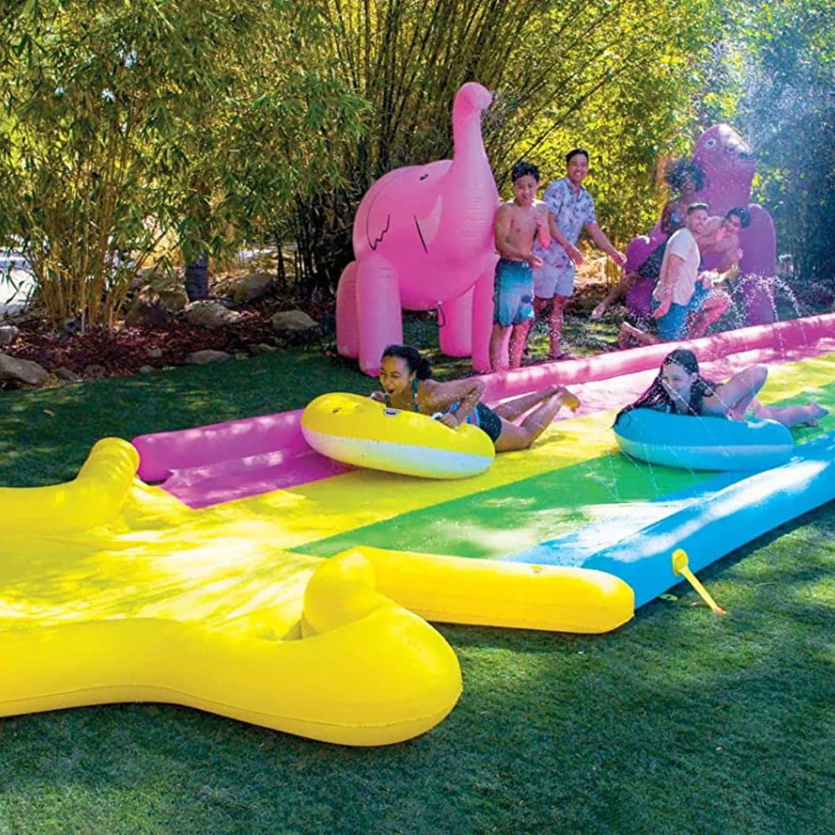 40' x 8' Rainbow Star Super Slide with 2 Inflatable Sleds X650567