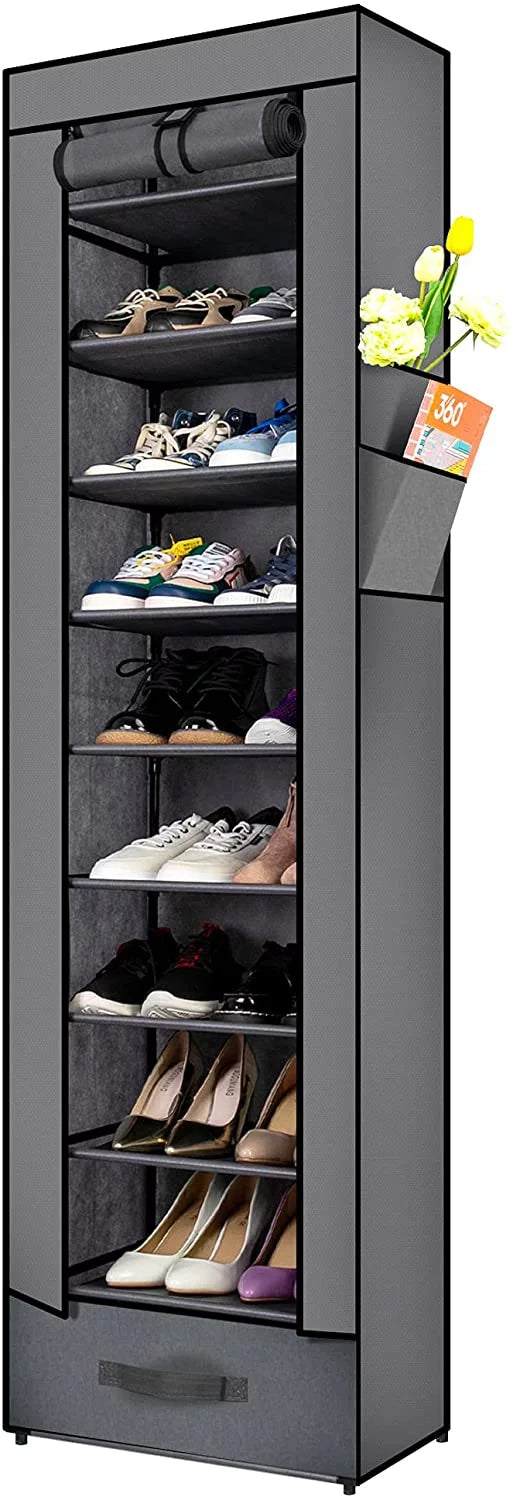 10 Tier Grey Shoe Rack with Storage Box T380771