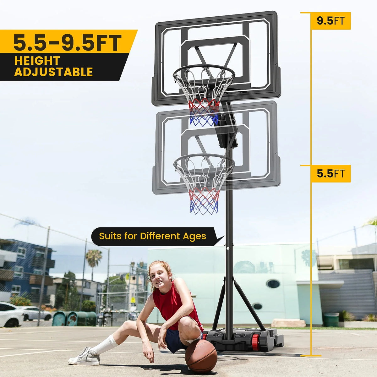 Portable Basketball Hoop & Goal System 5.5 - 9.5 ft. Height Adjustable E321824