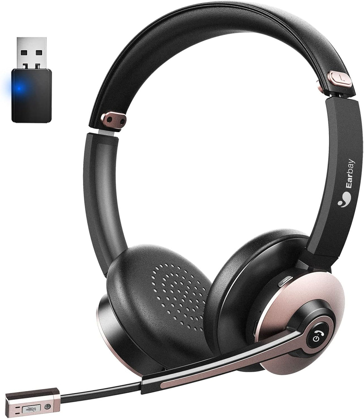 Wireless Bluetooth Headset with Microphone Noise Cancelling, On-Ear, USB Dongle, 28hrs Talk Time W18803