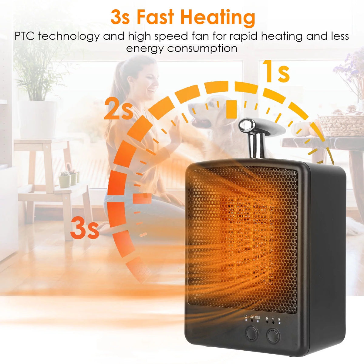 1000W Portable Ceramic Heater with Adjustable Temperature Timer R992