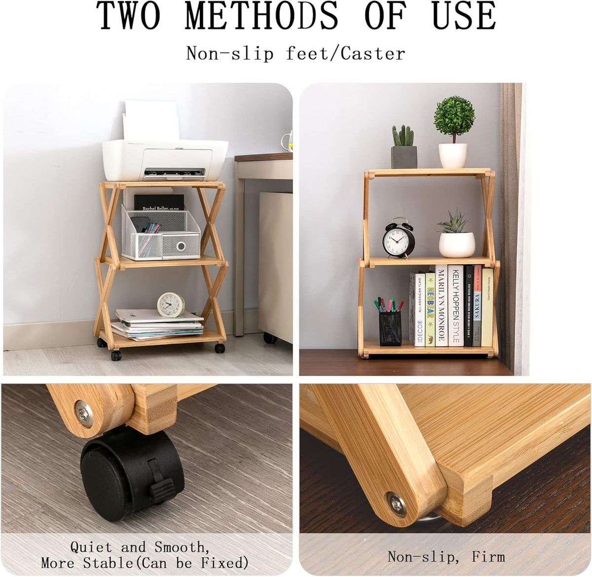 Bamboo 3-Tier Rolling Printer Cart with Storage J756957