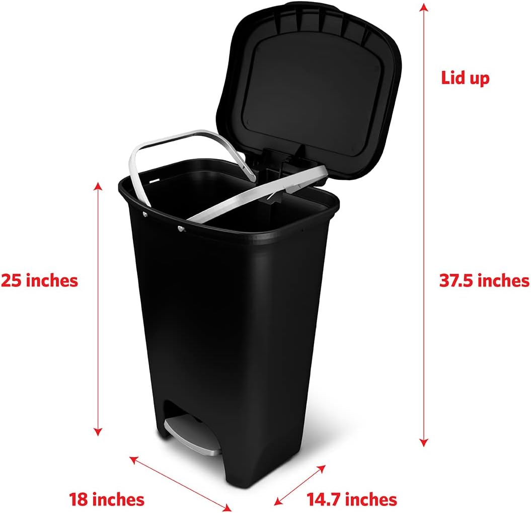 13 Gallon Plastic Trash Can with Lid, Matte Black I893