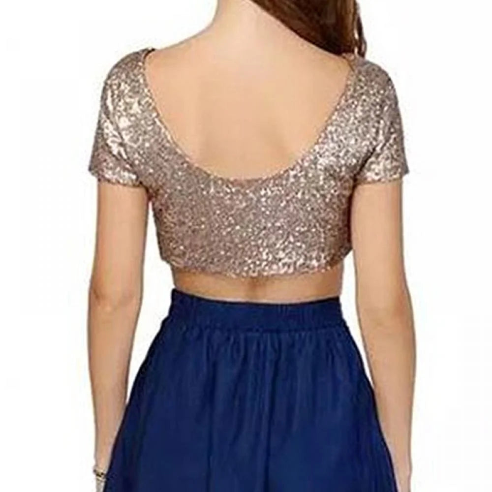Sequined Backless Crop T-Shirt F846080