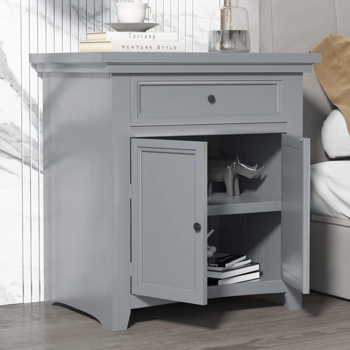 White 1 Drawer Wood Nightstand Z8685