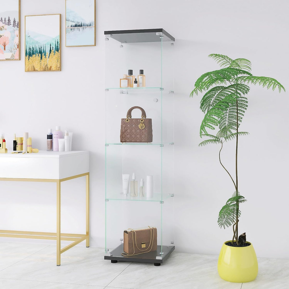 4 Shelves Glass Display Cabinet with Door O412