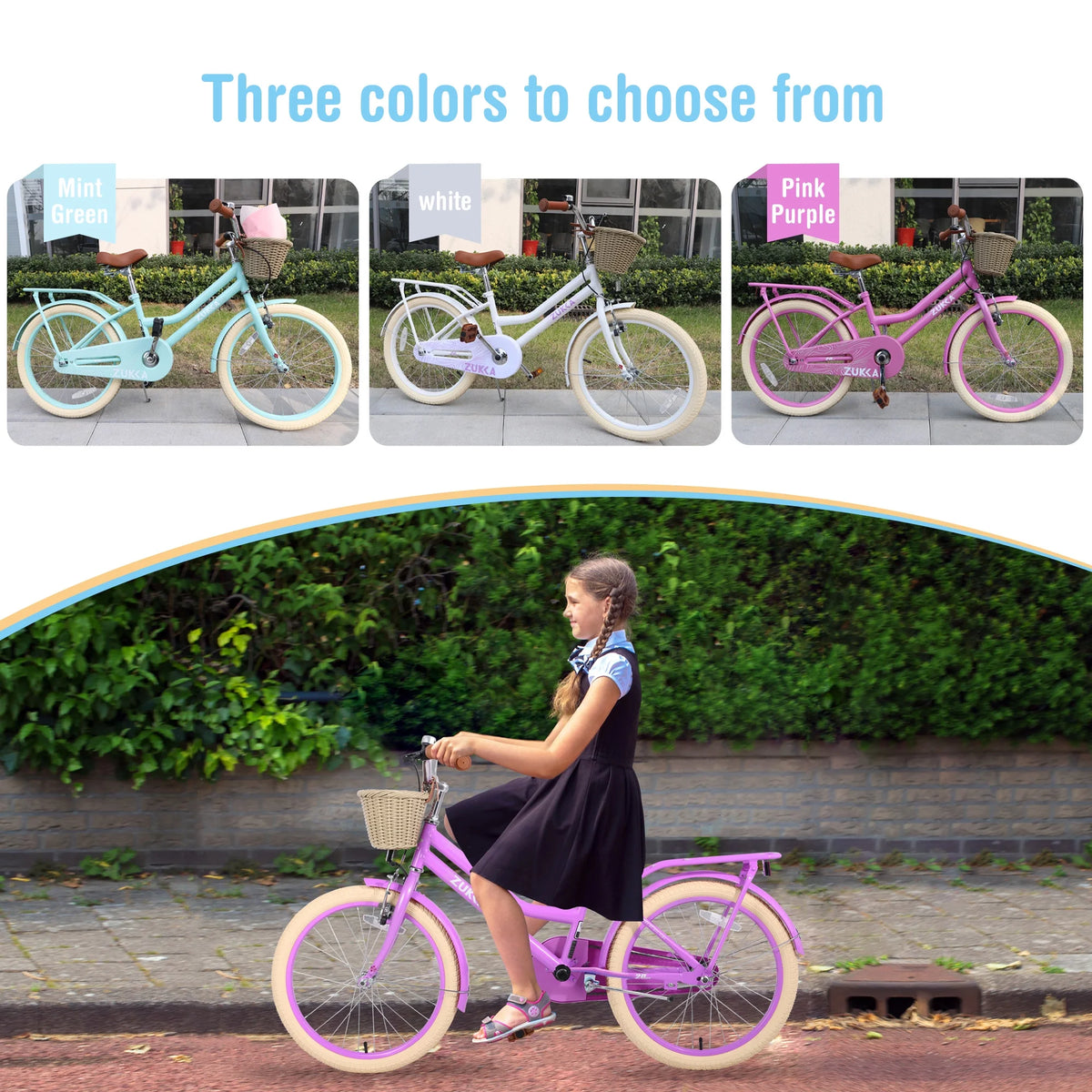 White 20 Kids Bike with Basket and Coaster Brake A183