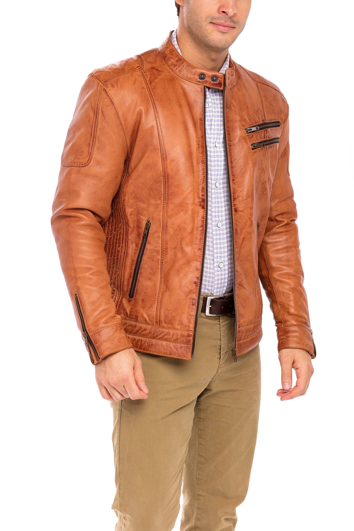 Camel Sheepskin Leather Jacket Size M W251