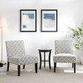 3pc Gray Fabric Upholstered Side Table and 2 Chairs E372