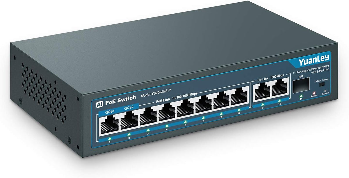 11 Port Gigabit PoE Switch, 8 PoE+ Port 1000Mbps, 2 Gigabit Uplink, 1 SFP Port, 120W, Metal, Unmanaged, Pack of 2 L264